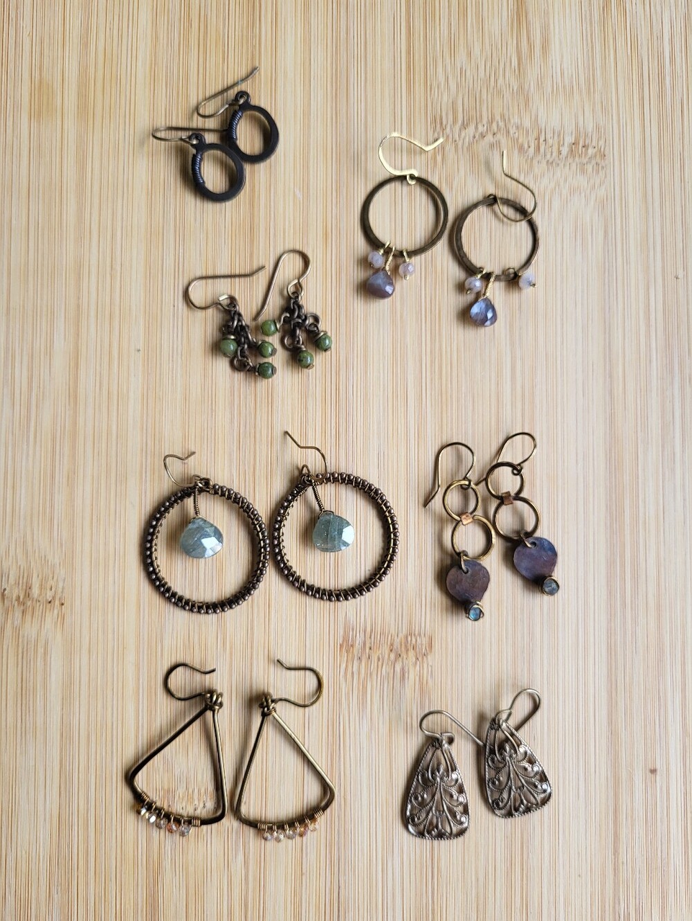 **Set Of 7** Copper And Brass Dangle Earrings